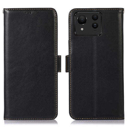 For Asus Zenfone 11 Ultra 5G Case RFID Blocking Genuine Cow Leather Wallet Phone Cover - Black