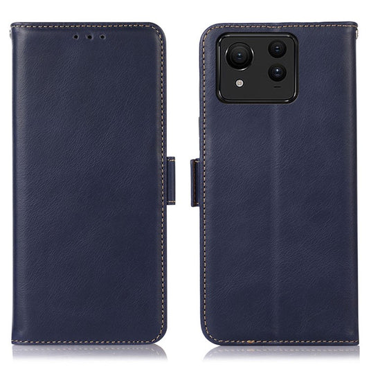 For Asus Zenfone 11 Ultra 5G Case RFID Blocking Genuine Cow Leather Wallet Phone Cover - Blue