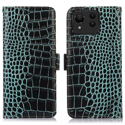 For Asus Zenfone 11 Ultra 5G Case Crocodile Texture Genuine Cow Leather Phone Wallet Cover - Green