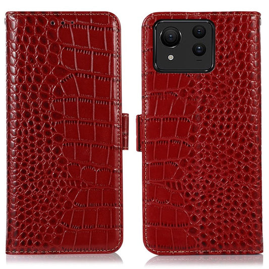 For Asus Zenfone 11 Ultra 5G Case Crocodile Texture Genuine Cow Leather Phone Wallet Cover - Red