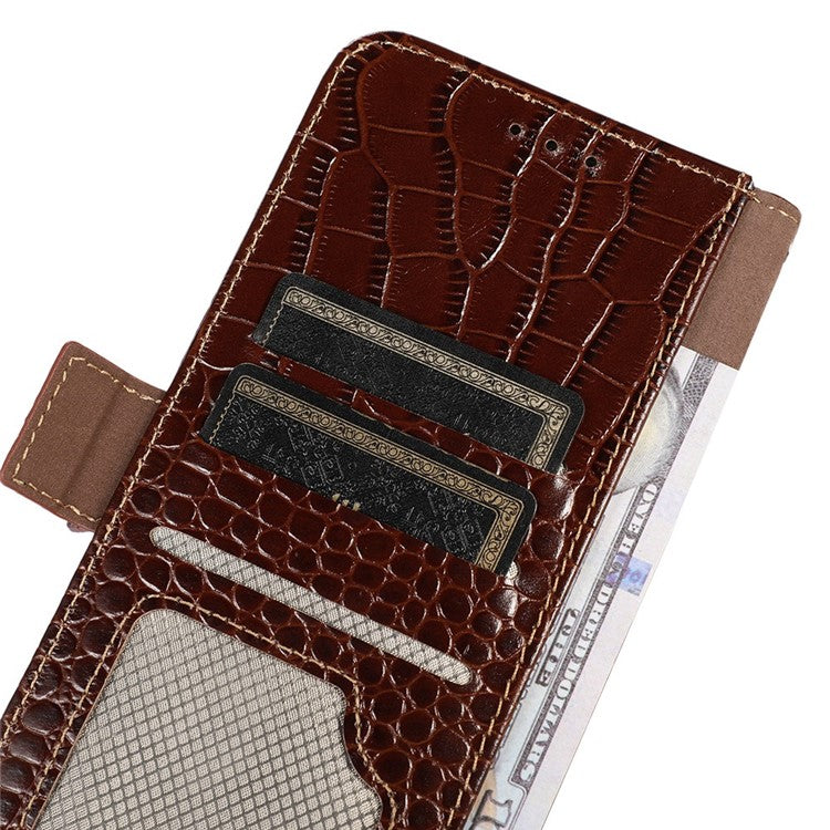 For Asus Zenfone 11 Ultra 5G Case Crocodile Texture Genuine Cow Leather Phone Wallet Cover - Brown