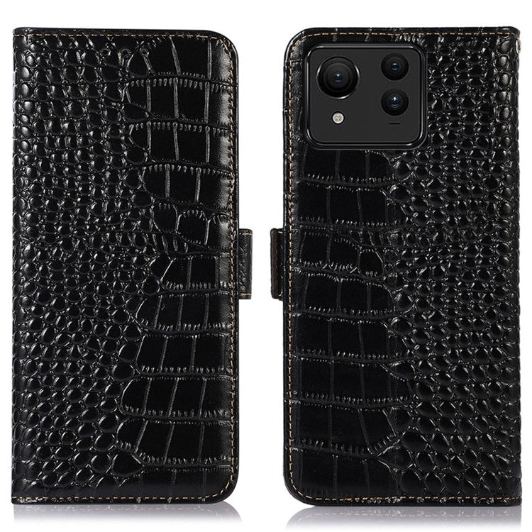 For Asus Zenfone 11 Ultra 5G Case Crocodile Texture Genuine Cow Leather Phone Wallet Cover - Black