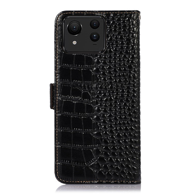 For Asus Zenfone 11 Ultra 5G Case Crocodile Texture Genuine Cow Leather Phone Wallet Cover - Black