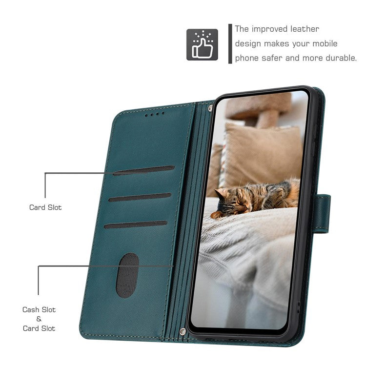 For Motorola Moto G35 5G Case with Strap Cats Imprint Leather Wallet Phone Cover - Blackish Green