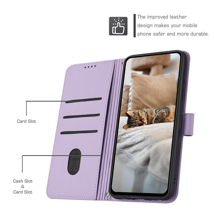 For Motorola Moto G35 5G Case with Strap Cats Imprint Leather Wallet Phone Cover - Purple