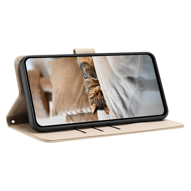 For Motorola Moto G35 5G Case with Strap Cats Imprint Leather Wallet Phone Cover - Beige