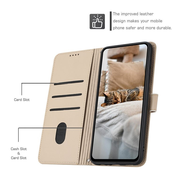 For Motorola Moto G35 5G Case with Strap Cats Imprint Leather Wallet Phone Cover - Beige