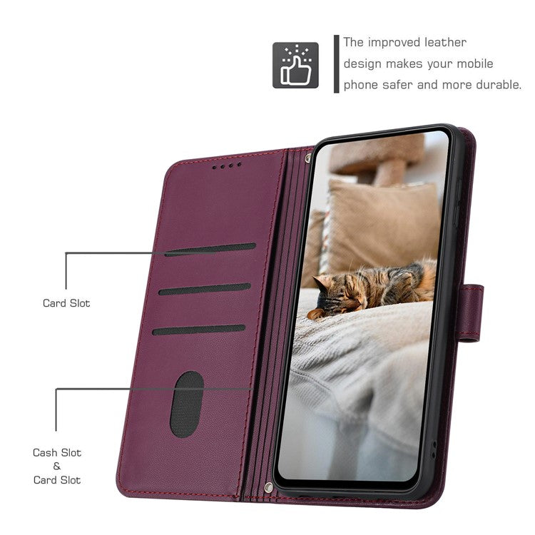 For Motorola Moto G35 5G Case with Strap Cats Imprint Leather Wallet Phone Cover - Wine Red