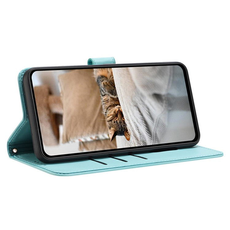 For Motorola Moto G35 5G Case with Strap Cats Imprint Leather Wallet Phone Cover - Green