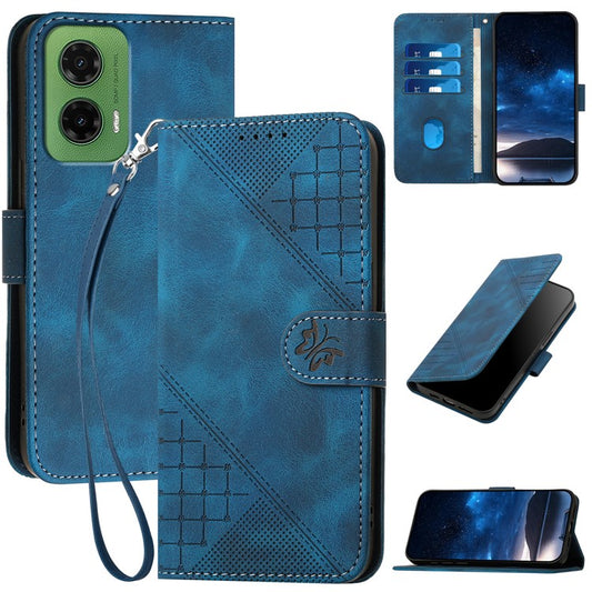 YX0080 For Motorola Moto G35 5G Case Butterfly Imprint Leather Wallet Phone Cover - Sapphire