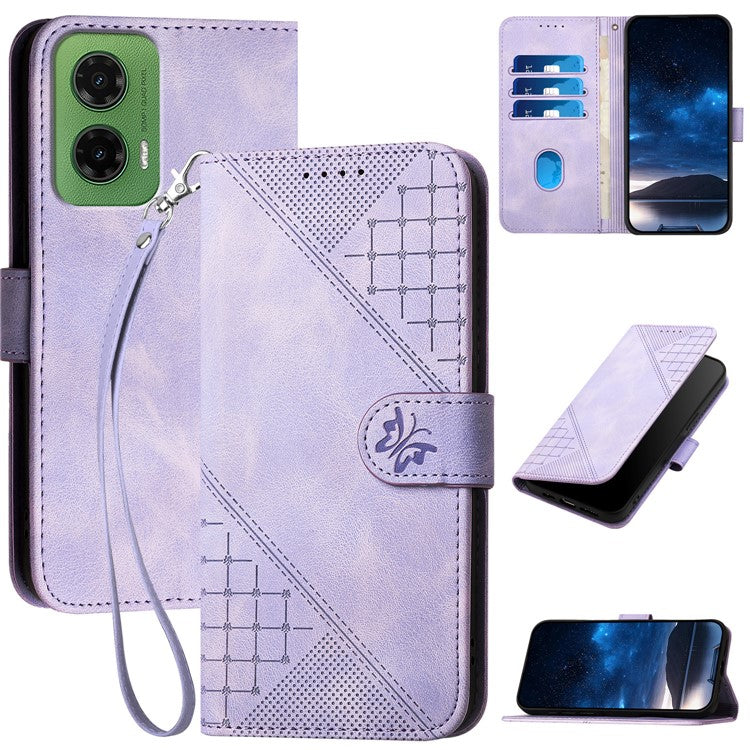 YX0080 For Motorola Moto G35 5G Case Butterfly Imprint Leather Wallet Phone Cover - Light Purple