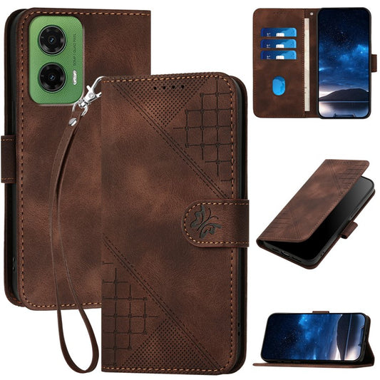 YX0080 For Motorola Moto G35 5G Case Butterfly Imprint Leather Wallet Phone Cover - Brown