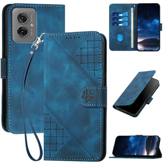 YX0080 For Motorola Moto G55 5G Case Butterfly Imprint Leather Wallet Phone Cover - Sapphire