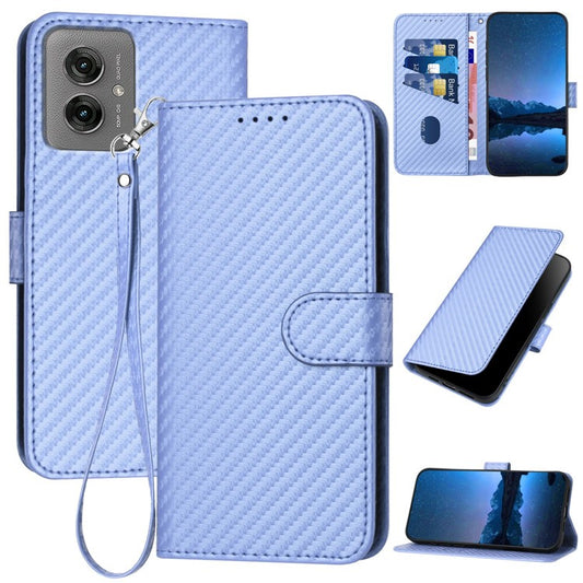 YX0070 For Motorola Moto G55 5G Wallet Case Carbon Fiber Texture Leather Cell Accessories Phone Cover - Light Purple