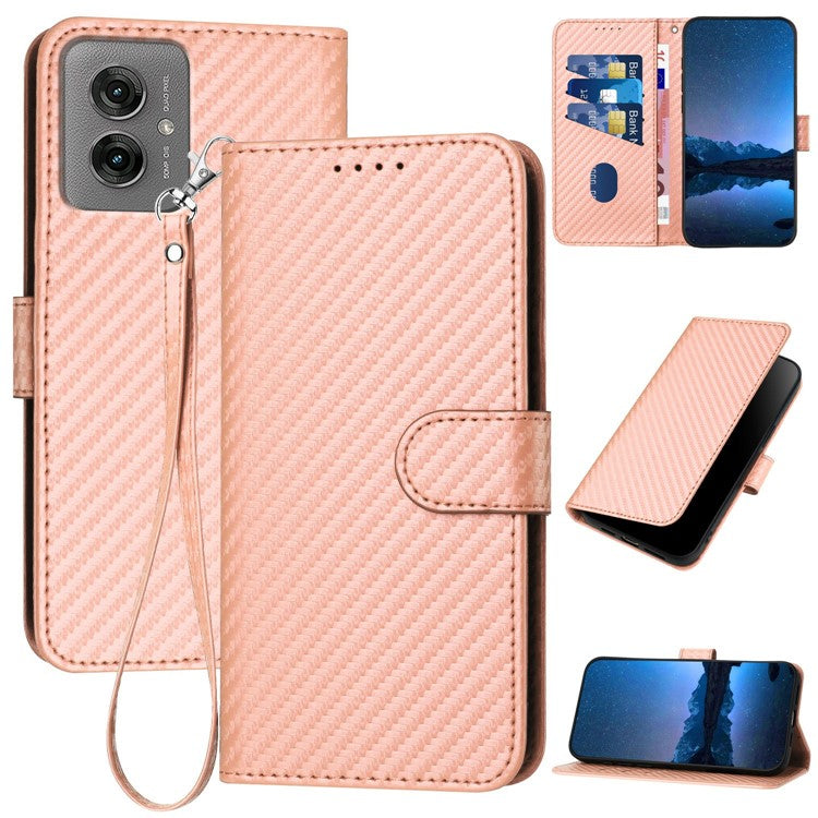 YX0070 For Motorola Moto G55 5G Wallet Case Carbon Fiber Texture Leather Cell Accessories Phone Cover - Pink