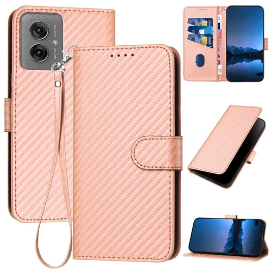 YX0070 For Motorola Moto G55 5G Wallet Case Carbon Fiber Texture Leather Cell Accessories Phone Cover - Pink