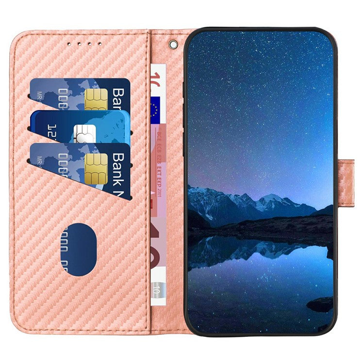 YX0070 For Motorola Moto G55 5G Wallet Case Carbon Fiber Texture Leather Cell Accessories Phone Cover - Pink
