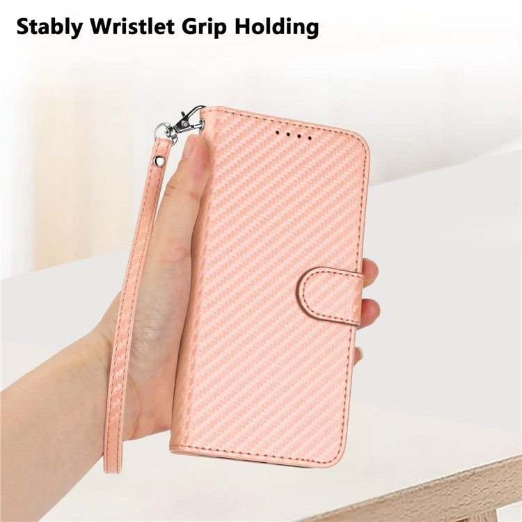 YX0070 For Motorola Moto G55 5G Wallet Case Carbon Fiber Texture Leather Cell Accessories Phone Cover - Pink