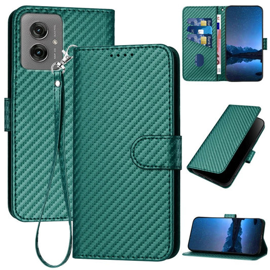 YX0070 For Motorola Moto G55 5G Wallet Case Carbon Fiber Texture Leather Cell Accessories Phone Cover - Blackish Green