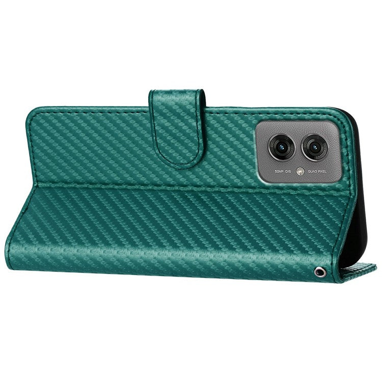 YX0070 For Motorola Moto G55 5G Wallet Case Carbon Fiber Texture Leather Cell Accessories Phone Cover - Blackish Green