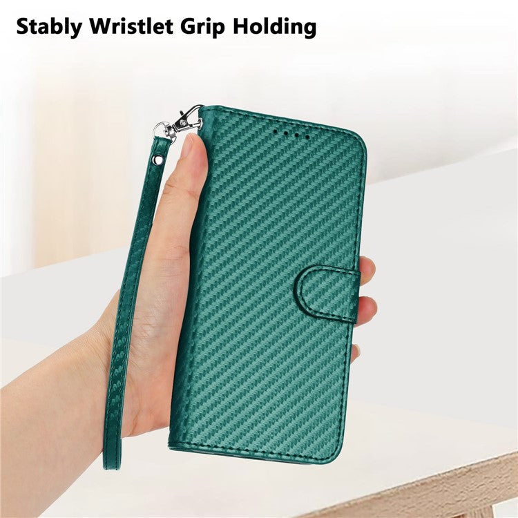YX0070 For Motorola Moto G55 5G Wallet Case Carbon Fiber Texture Leather Cell Accessories Phone Cover - Blackish Green