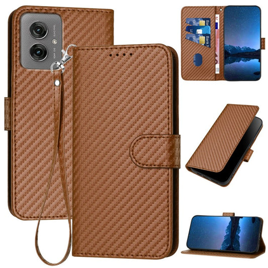 YX0070 For Motorola Moto G55 5G Wallet Case Carbon Fiber Texture Leather Cell Accessories Phone Cover - Coffee