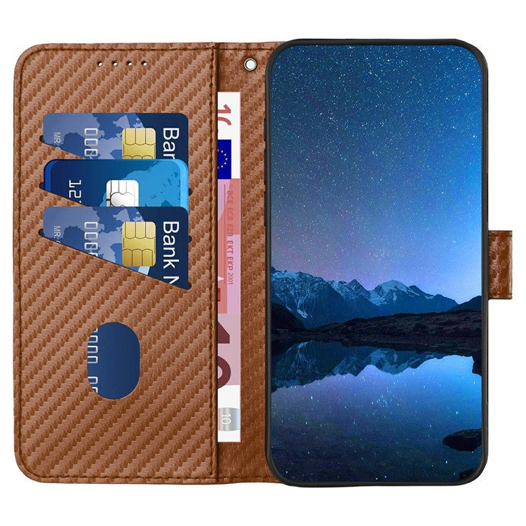 YX0070 For Motorola Moto G55 5G Wallet Case Carbon Fiber Texture Leather Cell Accessories Phone Cover - Coffee