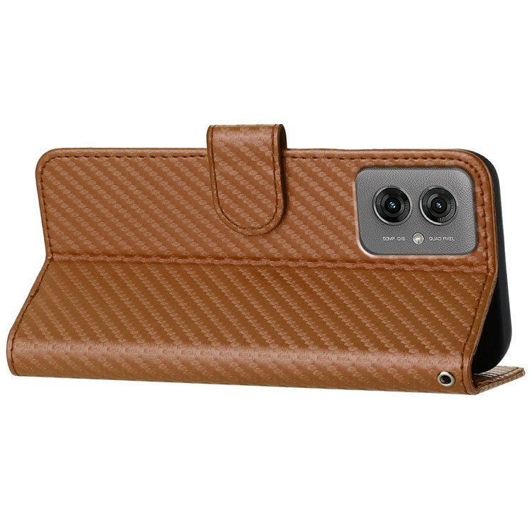 YX0070 For Motorola Moto G55 5G Wallet Case Carbon Fiber Texture Leather Cell Accessories Phone Cover - Coffee