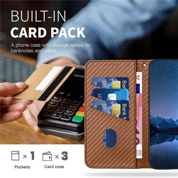 YX0070 For Motorola Moto G55 5G Wallet Case Carbon Fiber Texture Leather Cell Accessories Phone Cover - Coffee