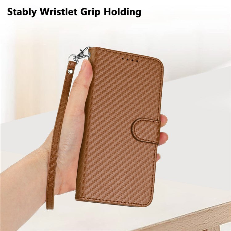 YX0070 For Motorola Moto G55 5G Wallet Case Carbon Fiber Texture Leather Cell Accessories Phone Cover - Coffee