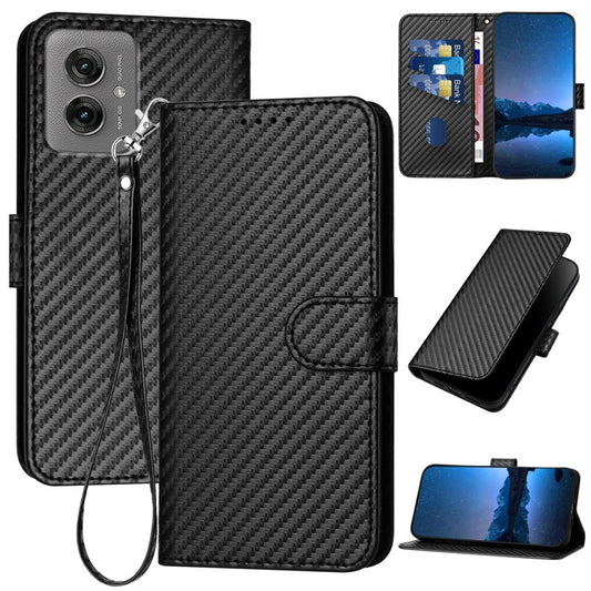 YX0070 For Motorola Moto G55 5G Wallet Case Carbon Fiber Texture Leather Cell Accessories Phone Cover - Black