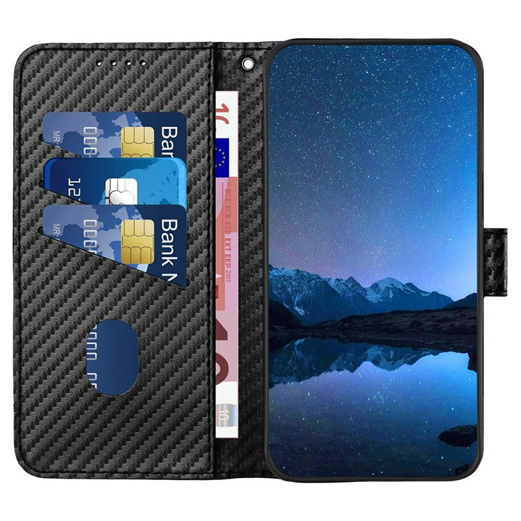 YX0070 For Motorola Moto G55 5G Wallet Case Carbon Fiber Texture Leather Cell Accessories Phone Cover - Black