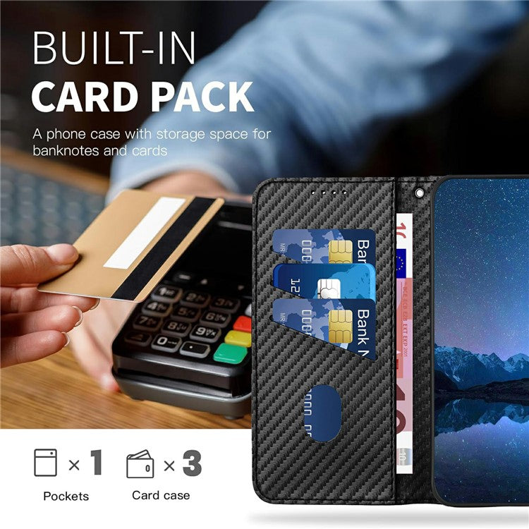 YX0070 For Motorola Moto G55 5G Wallet Case Carbon Fiber Texture Leather Cell Accessories Phone Cover - Black