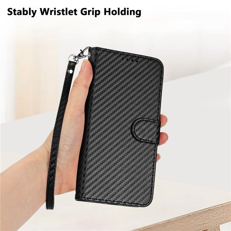 YX0070 For Motorola Moto G55 5G Wallet Case Carbon Fiber Texture Leather Cell Accessories Phone Cover - Black