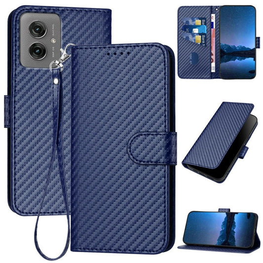 YX0070 For Motorola Moto G55 5G Wallet Case Carbon Fiber Texture Leather Cell Accessories Phone Cover - Sapphire