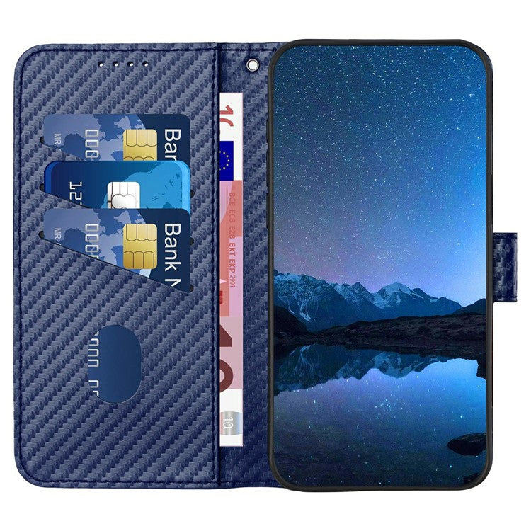 YX0070 For Motorola Moto G55 5G Wallet Case Carbon Fiber Texture Leather Cell Accessories Phone Cover - Sapphire