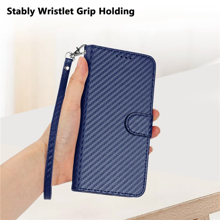 YX0070 For Motorola Moto G55 5G Wallet Case Carbon Fiber Texture Leather Cell Accessories Phone Cover - Sapphire