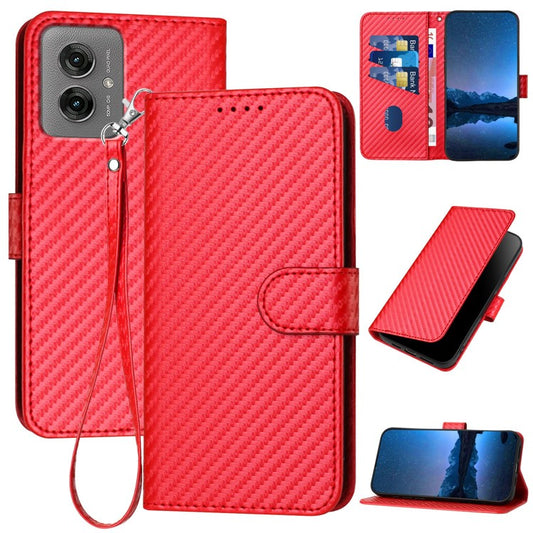 YX0070 For Motorola Moto G55 5G Wallet Case Carbon Fiber Texture Leather Cell Accessories Phone Cover - Red