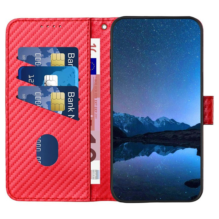 YX0070 For Motorola Moto G55 5G Wallet Case Carbon Fiber Texture Leather Cell Accessories Phone Cover - Red
