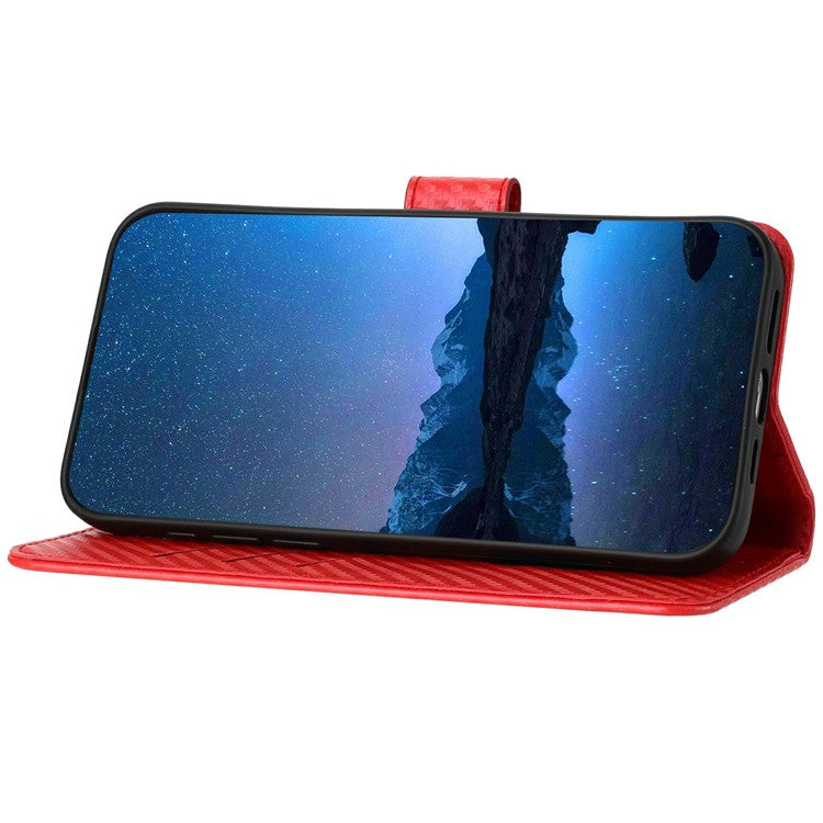 YX0070 For Motorola Moto G55 5G Wallet Case Carbon Fiber Texture Leather Cell Accessories Phone Cover - Red
