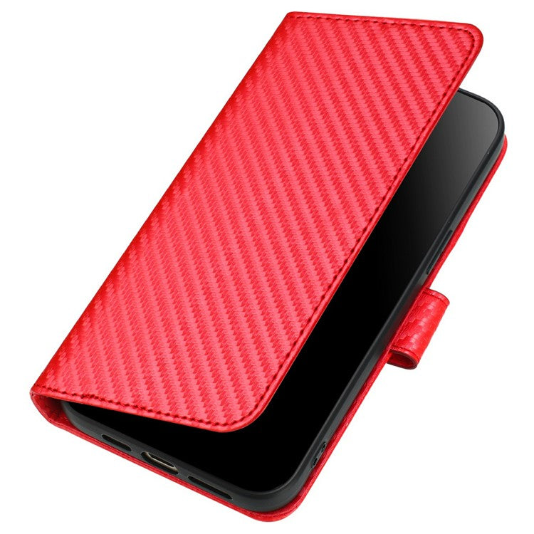YX0070 For Motorola Moto G55 5G Wallet Case Carbon Fiber Texture Leather Cell Accessories Phone Cover - Red