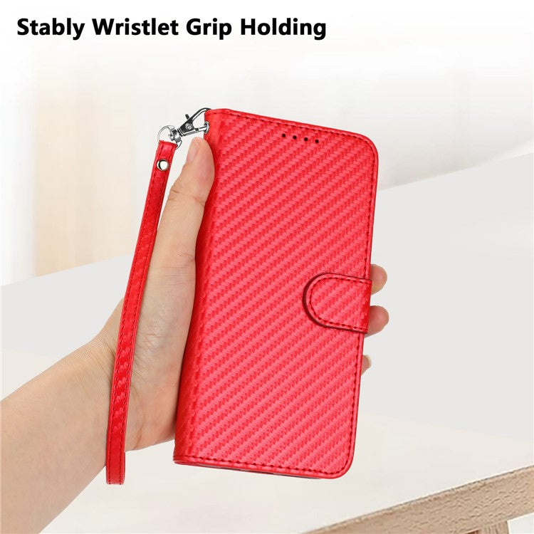 YX0070 For Motorola Moto G55 5G Wallet Case Carbon Fiber Texture Leather Cell Accessories Phone Cover - Red