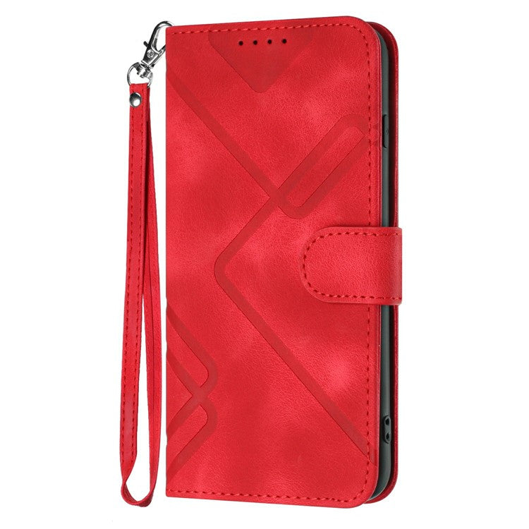 YX0040 For Motorola Moto G55 5G Case Leather Phone Cover Geometry Pattern - Red