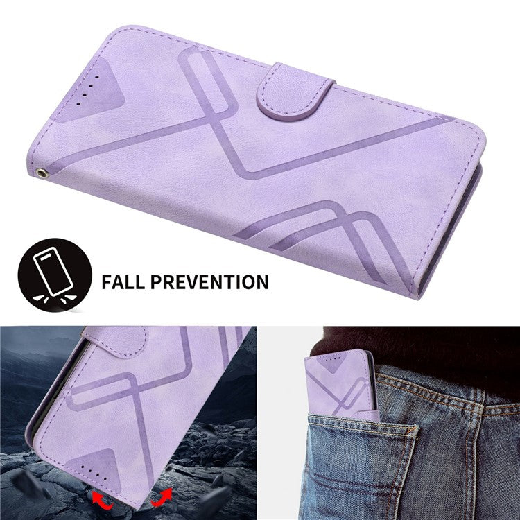 YX0040 For Motorola Moto G55 5G Case Leather Phone Cover Geometry Pattern - Light Purple