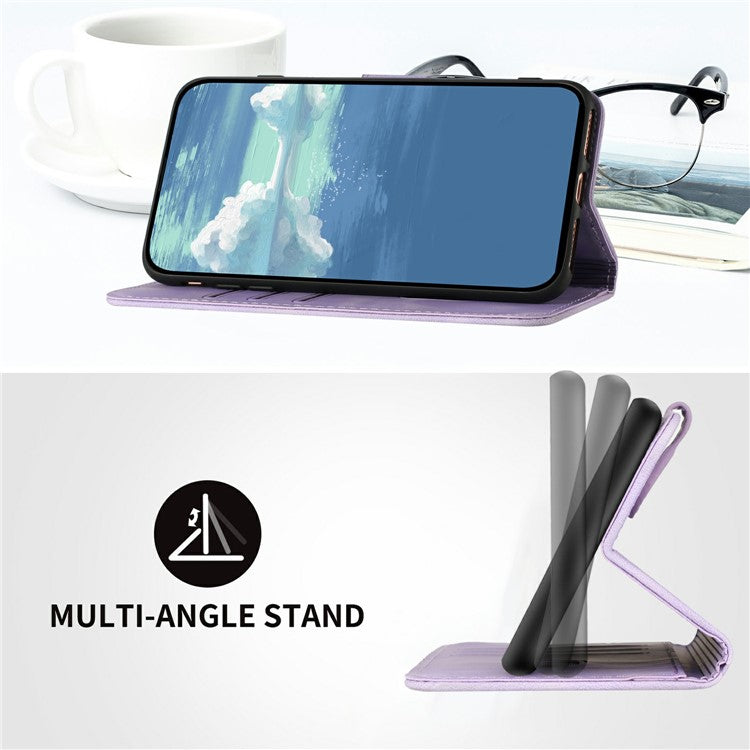 YX0040 For Motorola Moto G55 5G Case Leather Phone Cover Geometry Pattern - Light Purple