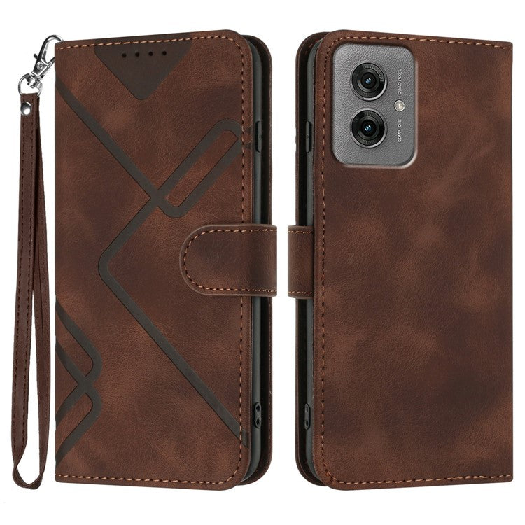 YX0040 For Motorola Moto G55 5G Case Leather Phone Cover Geometry Pattern - Coffee