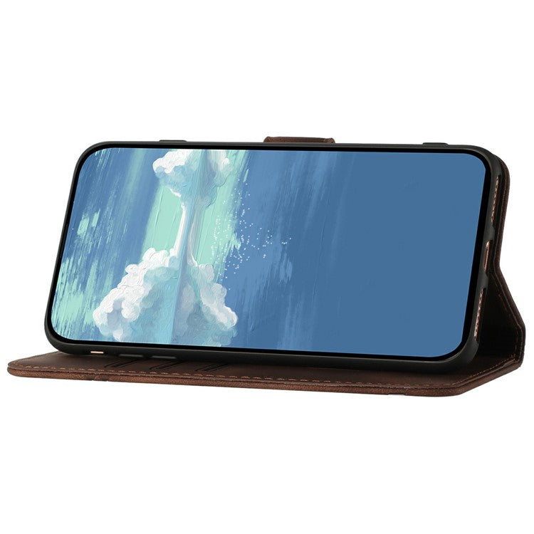 YX0040 For Motorola Moto G55 5G Case Leather Phone Cover Geometry Pattern - Coffee