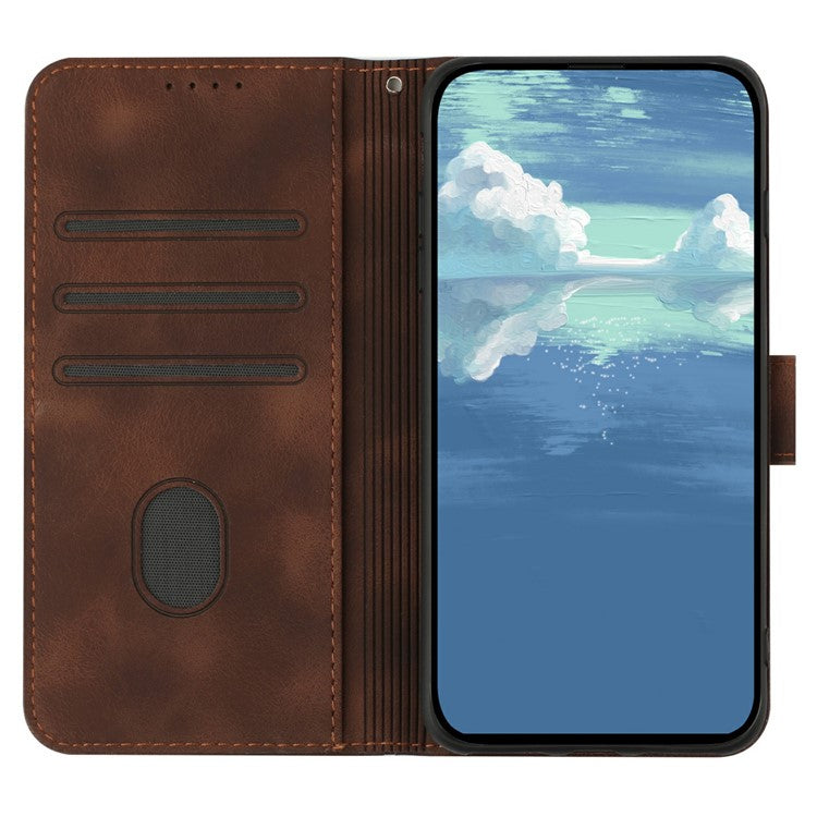 YX0040 For Motorola Moto G55 5G Case Leather Phone Cover Geometry Pattern - Coffee