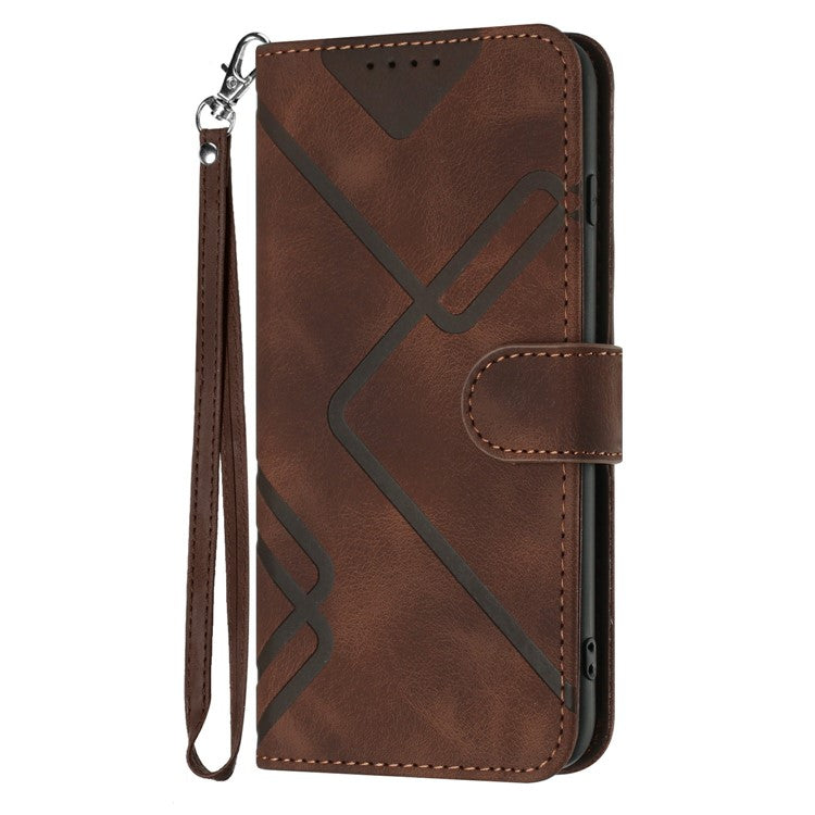 YX0040 For Motorola Moto G55 5G Case Leather Phone Cover Geometry Pattern - Coffee
