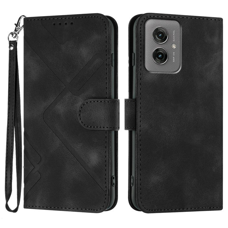 YX0040 For Motorola Moto G55 5G Case Leather Phone Cover Geometry Pattern - Black